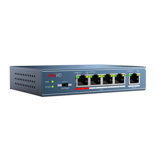 [HK-DS-3E0105P-E/M(B)] SWITCH POE 4 PUERTOS 10/100Mbps + 1 UPLINK | 300m | 35W