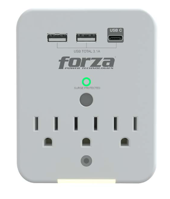 [FZ-FWT-331USBC] TOMACORRIENTE PROTECTOR TENSION 490J/1875W | 3 SALIDAS |  USB | 120V